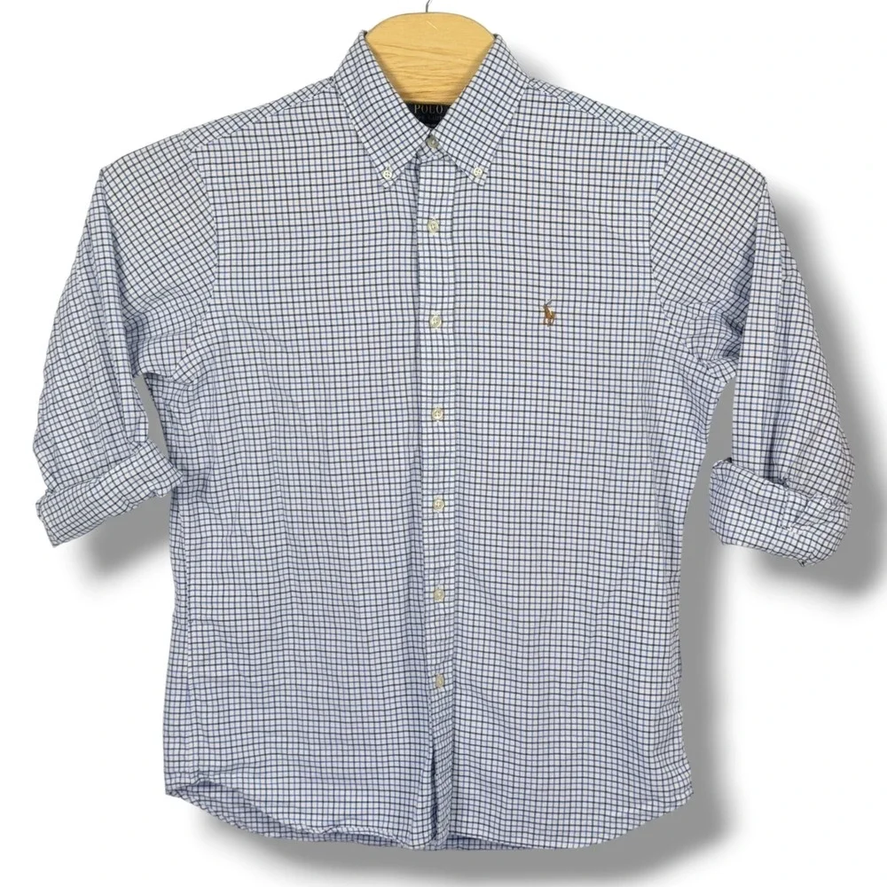 Polo Ralph Lauren Button Down Mens M Blue White Check Classic Distressed Utility